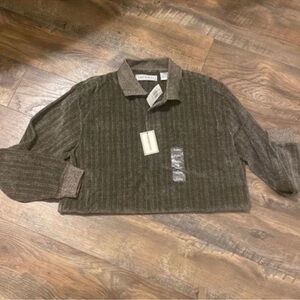 Emporio Armani Brown Ribbed Knit Sweater with Crew Neck